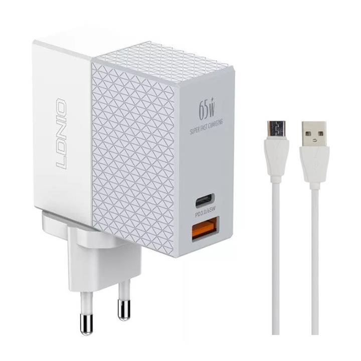 شارژر دیواری الدینیو مدل A2620C به‌ همراه کابل تبدیل MicroUSB
